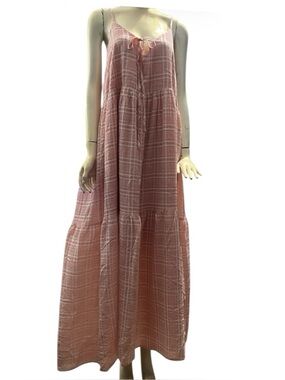 Pink Plaid Spaghetti-Strap Maxi Dress
